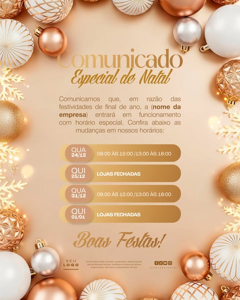 HORÁRIO ESPECIAL RECESSO FINAL DE ANO SOCIAL MEDIA PSD EDITÁVEL 2