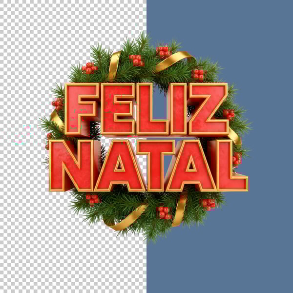 SELO 3D FELIZ NATAL COM GUIRLANDA EM PNG
