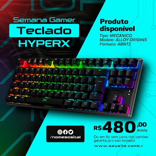 SEMANA GAMER TECLADO HYPERX RGB SOCIAL MEDIA PSD EDITÁVEL
