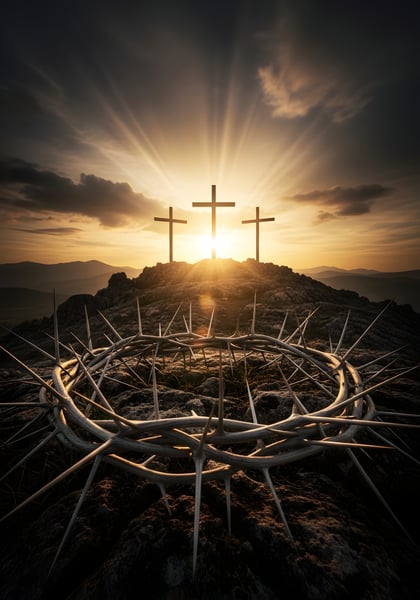 3 CRUZ NO MONTE DO CALVÁRIO ONDE JESUS FOI CRUCIFICADO COM A COROA DE ESPINHOS EM BAIXO 02