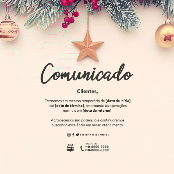AVISO COMUNICADO RECESSO NATALINO FEED