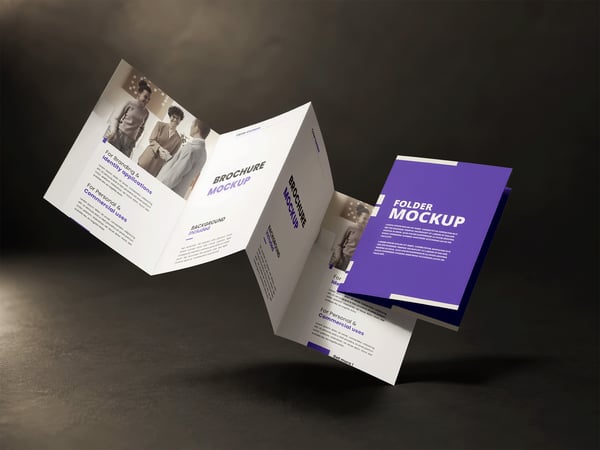 BROCHURA MOCKUP ABERTA VISTA EM PERSPECTIVA