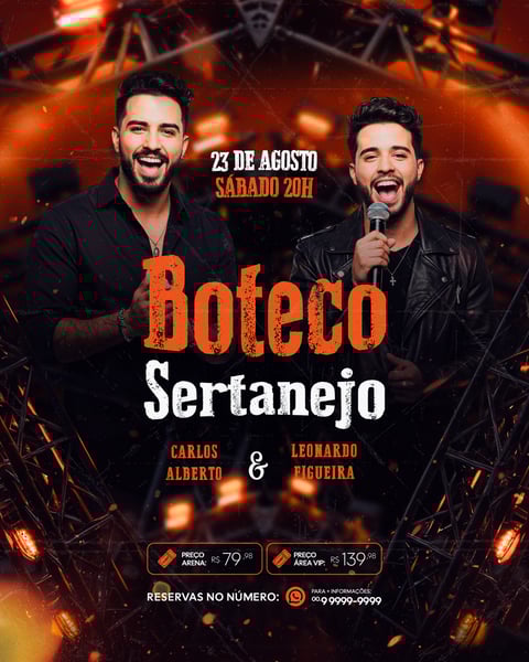 FLYER PARA EVENTO SHOW ARTISTA SERTANEJO PSD EDITÁVEL FEED 9