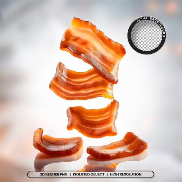 3D RENDER FATIAS PEDAÇOS DE BACON CARNE ELEMENTO ÍCONE PSD PNG