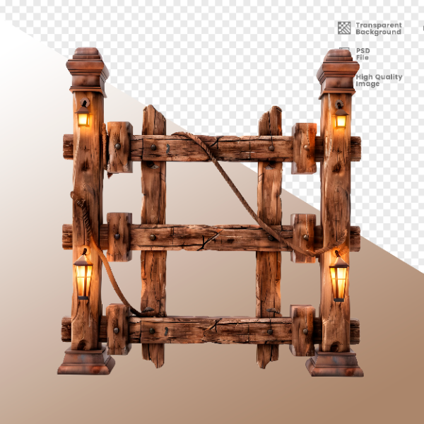 CERCA DE MADEIRA COM LUZ - ELEMENTO 3D PARA COMPOSIÇÃO - WOOD