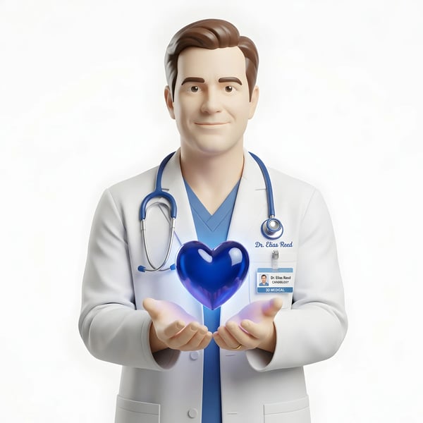 DOCTOR HOLDING BLUE HEART MEDICAL SUPPORT