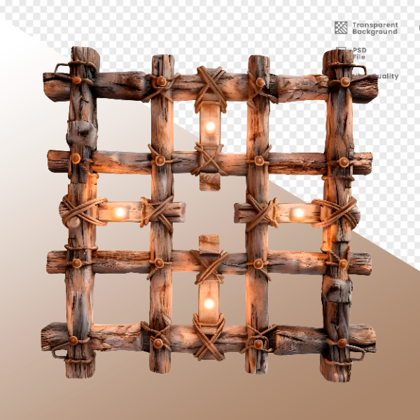 CERCA DE MADEIRA COM LUZ - ELEMENTO 3D PARA COMPOSIÇÃO - WOOD