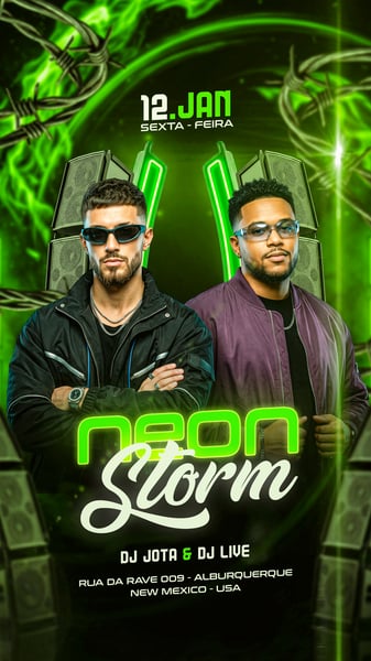 FLYER PARA STORIES PARA FESTA DE MÚSICA ELETRÔNICA COM DJS