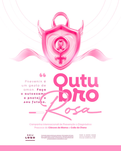 OUTUBRO ROSA CAMPANHA INTERNACIONAL DE PREVENÇÃO O DIAGNÓSTICO PRECOCE DO CÂNCER DE MAMA E COLO DO ÚTERO SOCIAL MEDIA PSD EDITÁVEL 4