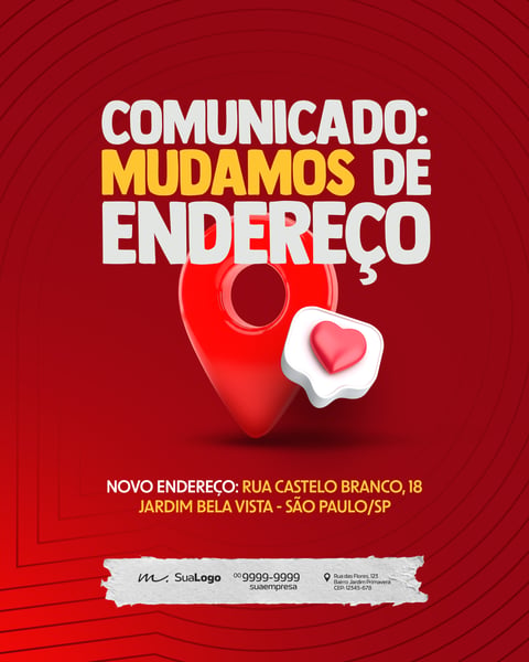 COMUNICADO MUDAMOS DE ENDEREÇO SOCIAL MEDIA PSD EDITÁVEL