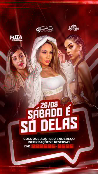 FLYER SÁBADO É SÓ DELAS - DI GABI, MIIA, MIRELLA