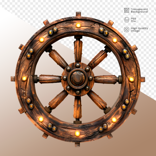 RODA DE MADEIRA COM LUZ - ELEMENTO 3D PARA COMPOSIÇÃO - WOOD
