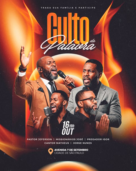 Flyer Gospel Culto de Adoração Social Media PSD Editável