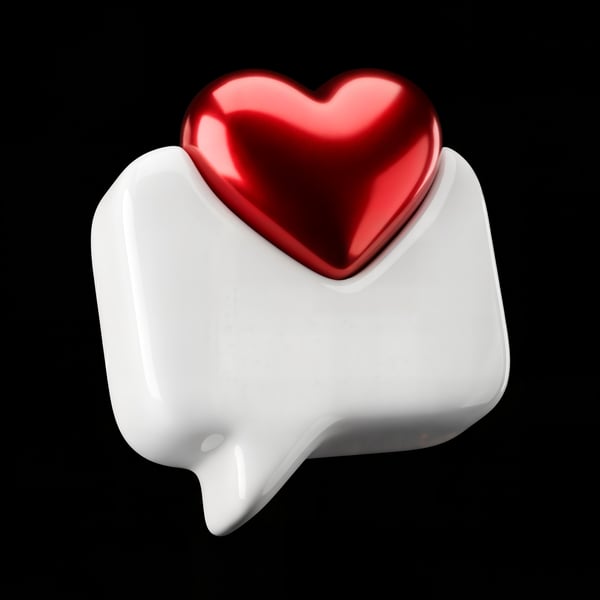 ELEMENTO 3D ICONE BRANCO COM CORAÇÃO VERMELHO 01