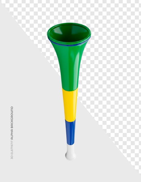 Vuvuzela Brasileira 3D Isolada em Fundo Transparente para Eventos Esportivos