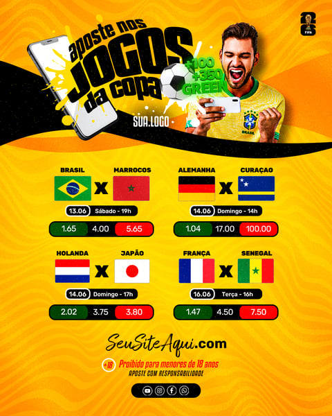 Aposte nos Jogos da Copa Apostas Esportivas PSD Editável