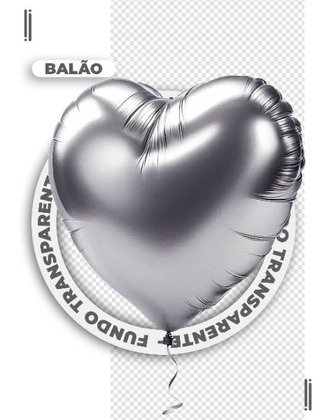 BALÃO PRATEADO CORAÇÃO | FELIZ ANO NOVO | IMAGEM SEM FUNDO | PNG | PSD EDITÁVEL