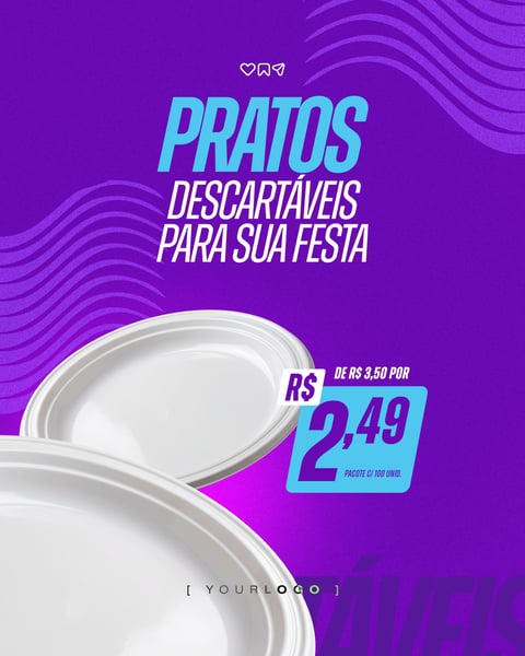 PRATOS DESCARTÁVEIS BRANCOS PARA FESTA E EVENTOS PSD EDITÁVEL