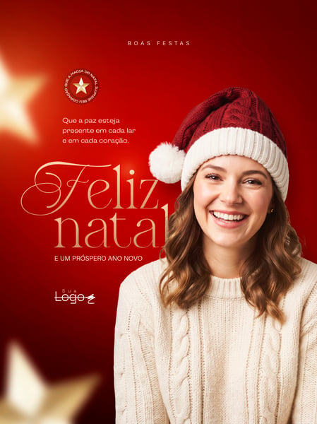 FELIZ NATAL VERMELHO MULHER SOCIAL MEDIA FLYER PSD EDITÁVEL