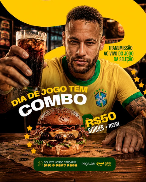 SOCIAL MEDIA BAR COPA COMBO HAMBÚRGUER E REFRIGERANTE PSD EDITÁVEL