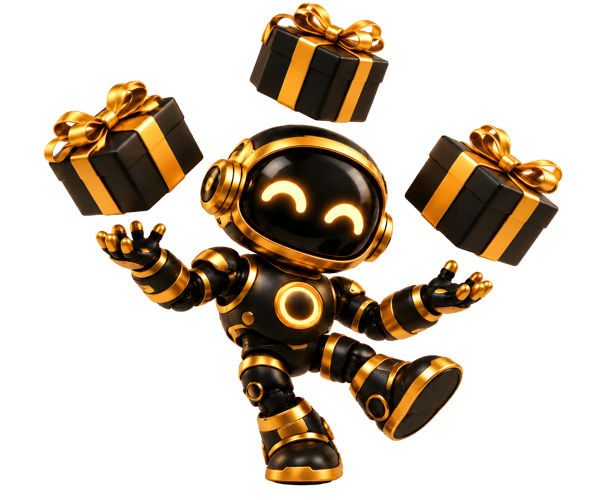 ROBÔ DOURADO BRINCANDO COM PRESENTES