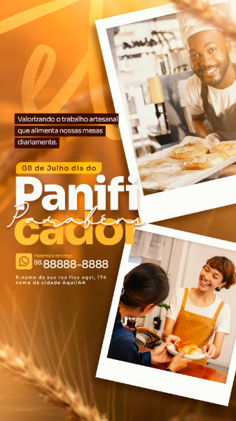 STORIES HOJE É SEU DIA PANIFICADOR PARABÉNS FEED PANIFICADORA SOCIAL MEDIA PSD