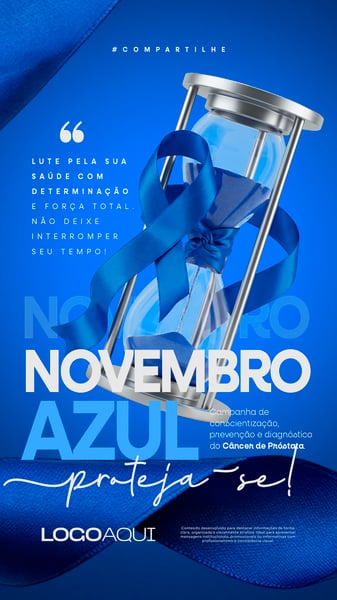 NOVEMBRO AZUL AMPULHETA E LACO SOCIAL MEDIA FLYER PSD EDITÁVEL STORY