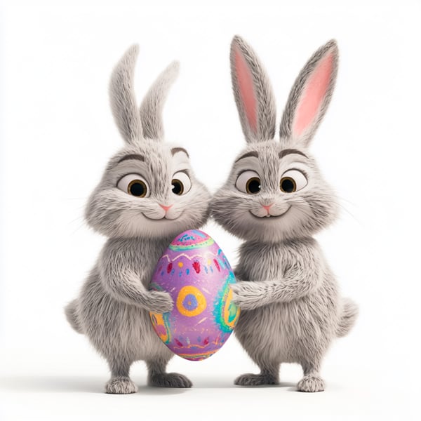 CFJ DOIS COELHOS SEGURANDO UM OVO DE PÁSCOA COLORIDO (25)