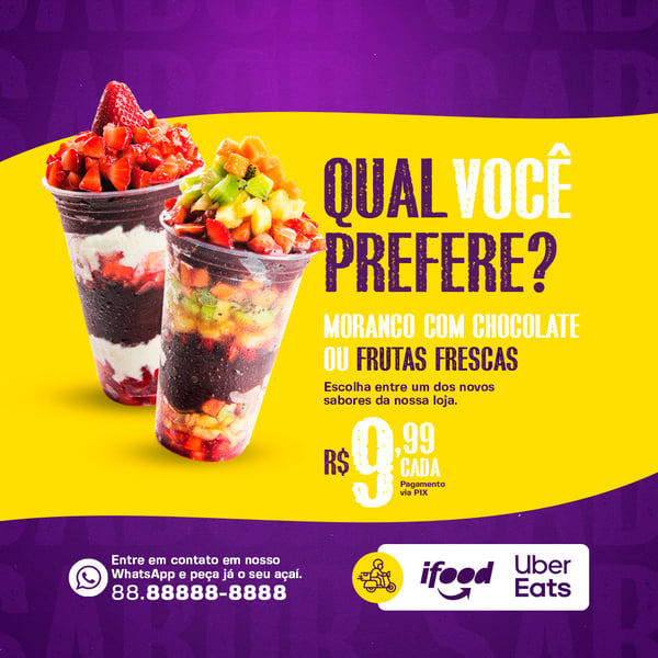 QUAL SABOR VOCÊ PREFERE AÇAITERIA SOCIAL MEDIA PSD EDITÁVEL