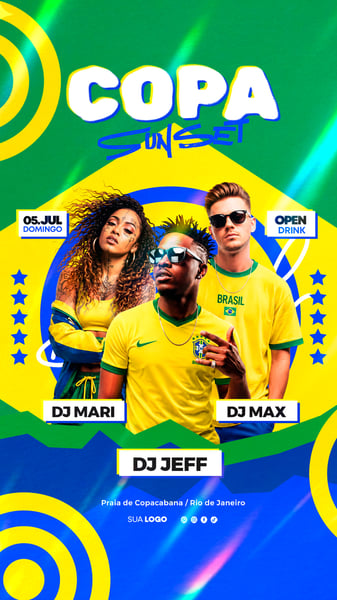 COPA DO MUNDO EVENTO SHOW NA PRAIA BRASIL X NORUEGA JOGO FUTEBOL DJ FESTA STORY