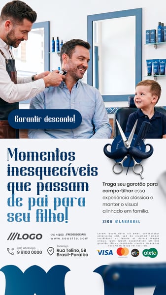 De pai para filho Garantir desconto Barbearia Dia dos Pais Story Social Media PSD Editável