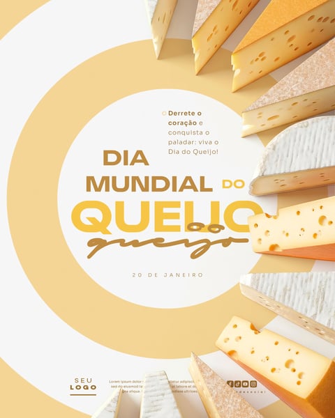 DIA MUNDIAL DO QUEIJO 20 DE JANEIRO SOCIAL MEDIA PSD EDITÁVEL 2