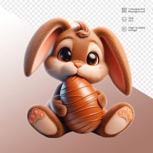 COELHO DA PÁSCOA  ELEMENTO 3D PARA COMPOSIÇÃO - COELHO COM CHOCOLATE