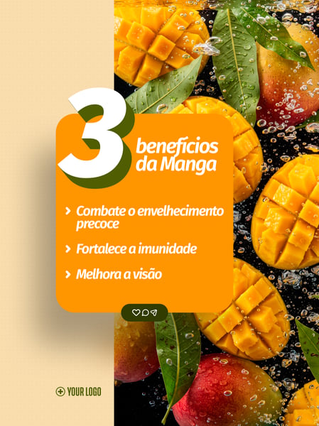 BENEFÍCIOS DA MANGA NUTRIÇÃO SOCIAL MEDIA FLYER PSD EDITÁVEL