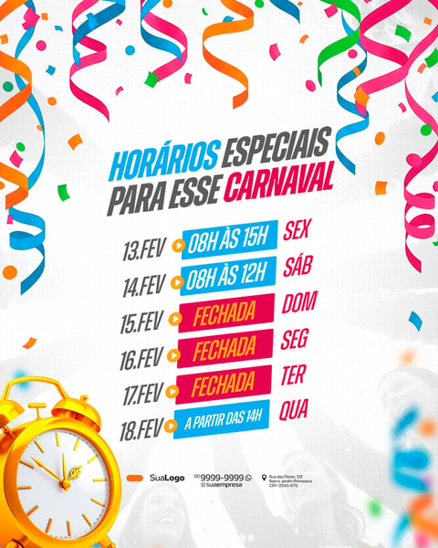 HORÁRIOS DE CARNAVAL LOJA SOCIAL MEDIA PSD EDITÁVEL 8