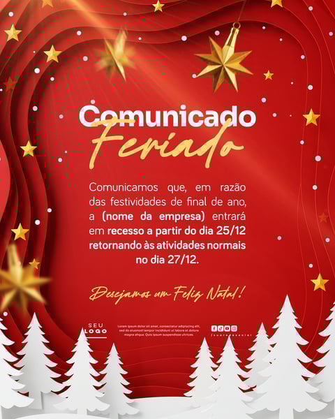 COMUNICADO DE NATAL AVISO ANÚNCIO RECESSO FERIADO SOCIAL MEDIA PSD EDITÁVEL 16