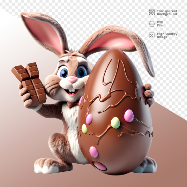 COELHO DA PÁSCOA  ELEMENTO 3D PARA COMPOSIÇÃO - COELHO COM CHOCOLATE