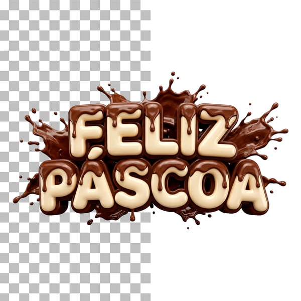 SELO 3D FELIZ PÁSCOA COM CHOCOLATE EM PNG