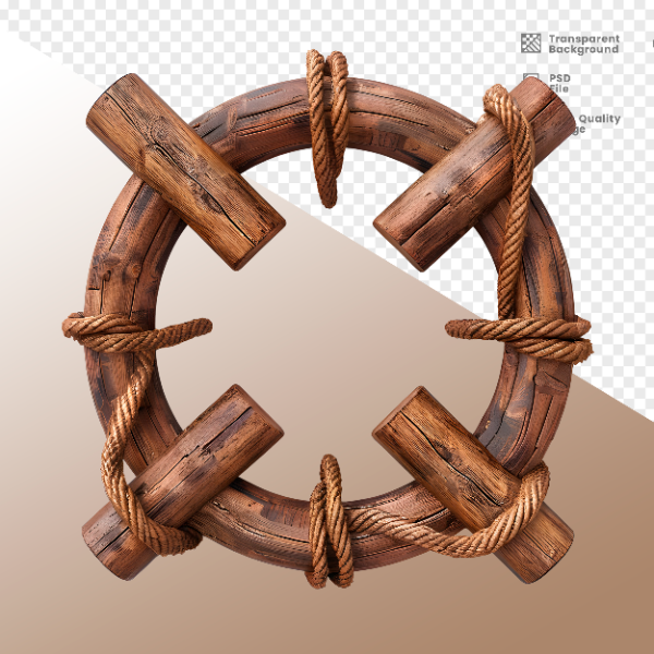 CÍRCULO MADEIRA E CORDA  ELEMENTO 3D PARA COMPOSIÇÃO - WOOD