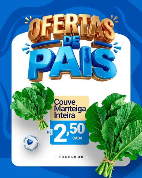 FLYER DE OFERTAS DIA DOS PAIS HORTIFRUTI COUVE PSD EDITÁVEL