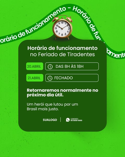 FERIADO DE TIRADENTES ATENÇÃO COMUNICADO IMPORTANTE PSD EDITÁVEL 1