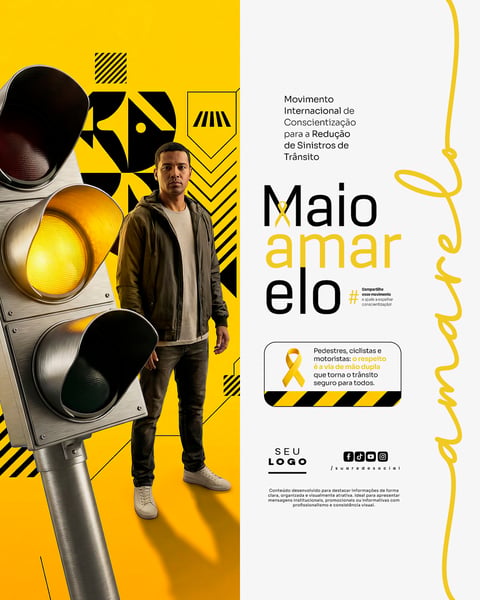 Maio Amarelo Movimento Internacional de Conscientização para a Redução de Acidentes Sinistros de Trânsito Social Media PSD Editável 3