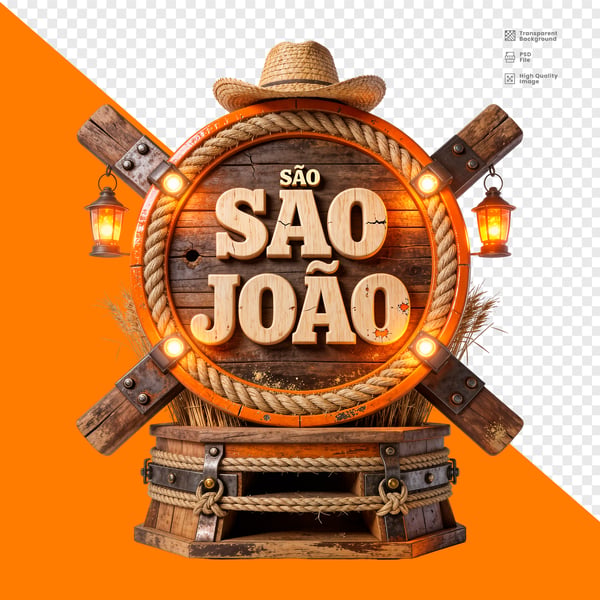 SAO JOÃO RODA BARRIL CHAPÉU LANTERNAS SUPORTE MADEIRA PNG TRANSPARENTE