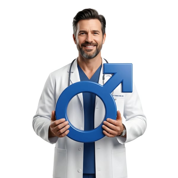 DOCTOR HOLDING LARGE MALE GENDER SYMBOL