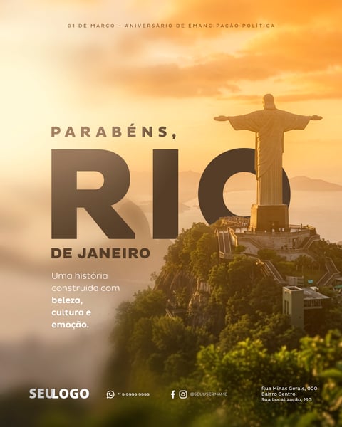 ANIVERSÁRIO DA CIDADE DO RIO DE JANEIRO UMA HISTÓRIA CONSTRUÍDA COM BELEZA SOCIAL MEDIA PSD EDITÁVEL