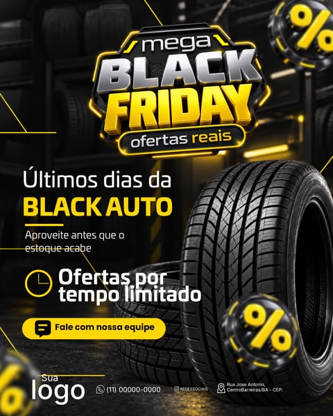 BLACK Black Friday OFERTAS DE PNEUS DE CARROS SOCIAL MEDIA PSD EDITÁVEL 1