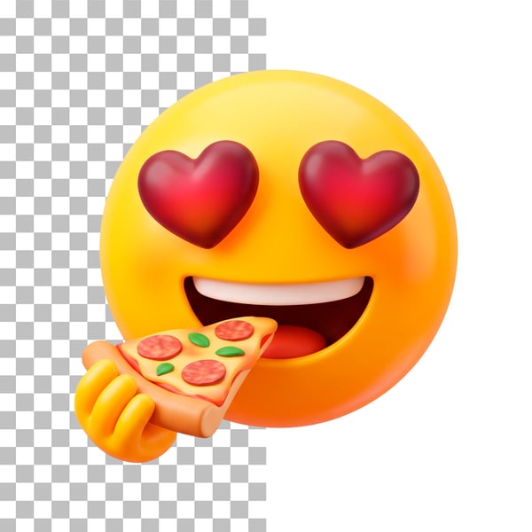 EMOJI SEGURANDO PIZZA NA MÃO FELIZ PSD EDITÁVEL