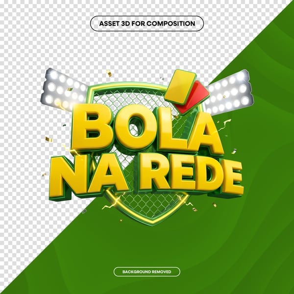 SELO 3D IA BOLA NA REDE JOGO BRASIL COPA SOCIAL MEDIA PNG