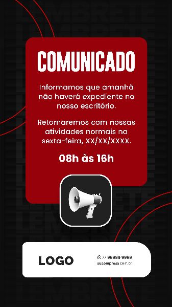SOCIAL MEDIA PARA AVISOS E COMUNICADOS - VERMELHO