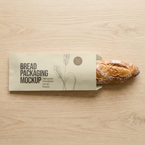 PÃO NA EMBALAGEM PSD EDITÁVEL MOCKUP